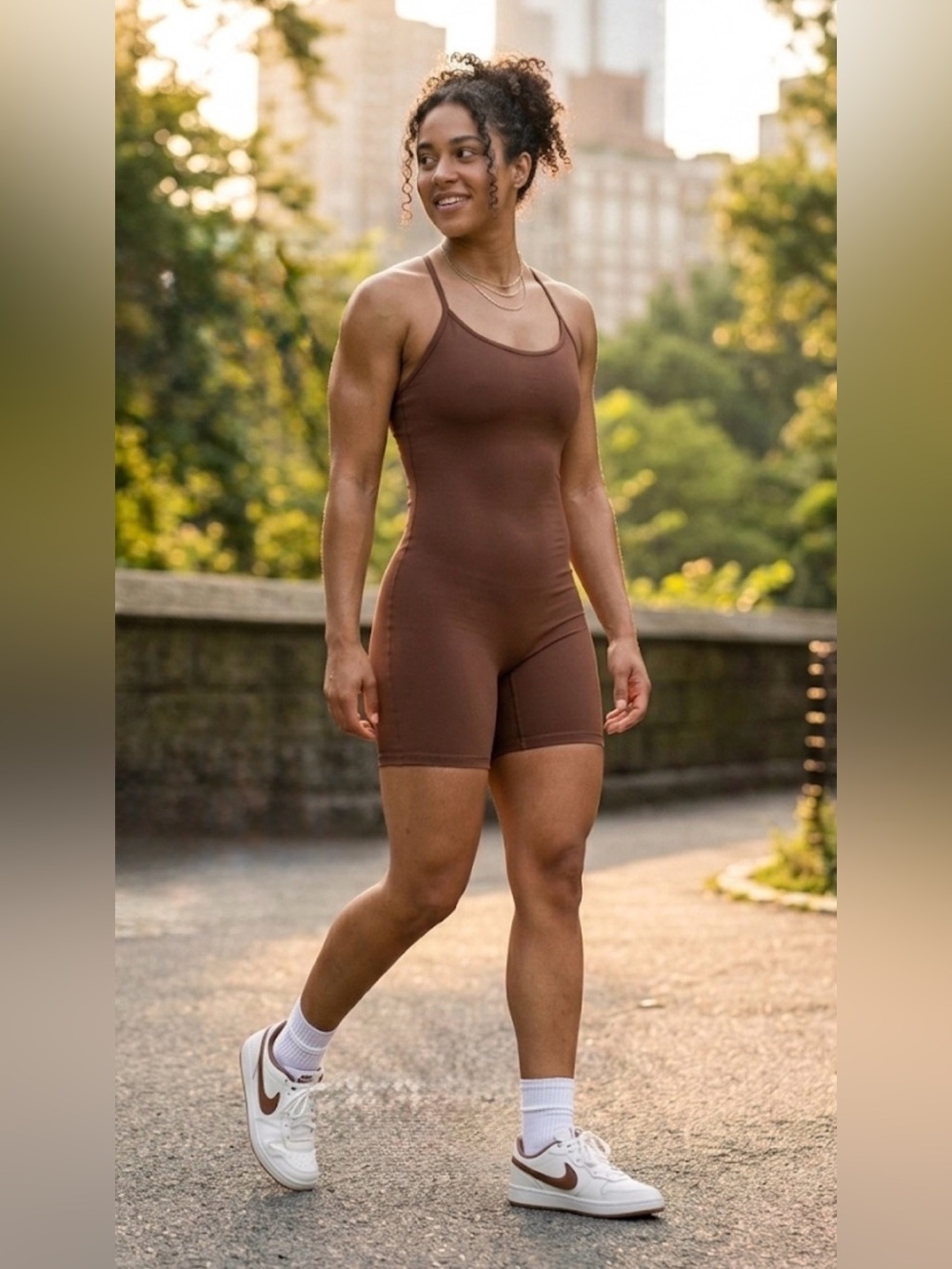 Girlfriend Collective Brown Compressive Bike Shorts Unitard Size Small